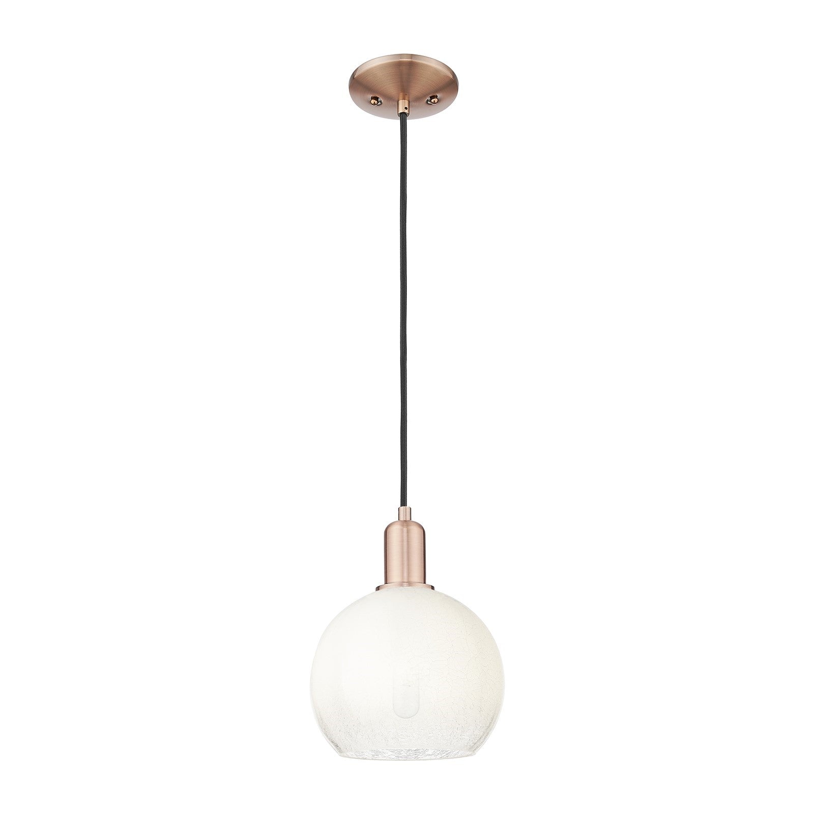 Innovations Brookhaven Globe 8in 1-Light Mini Pendant | Industrial Antique Copper Steel and Opal Glass | Kitchen Island & | Model 716-1P-AC-G483-8OP