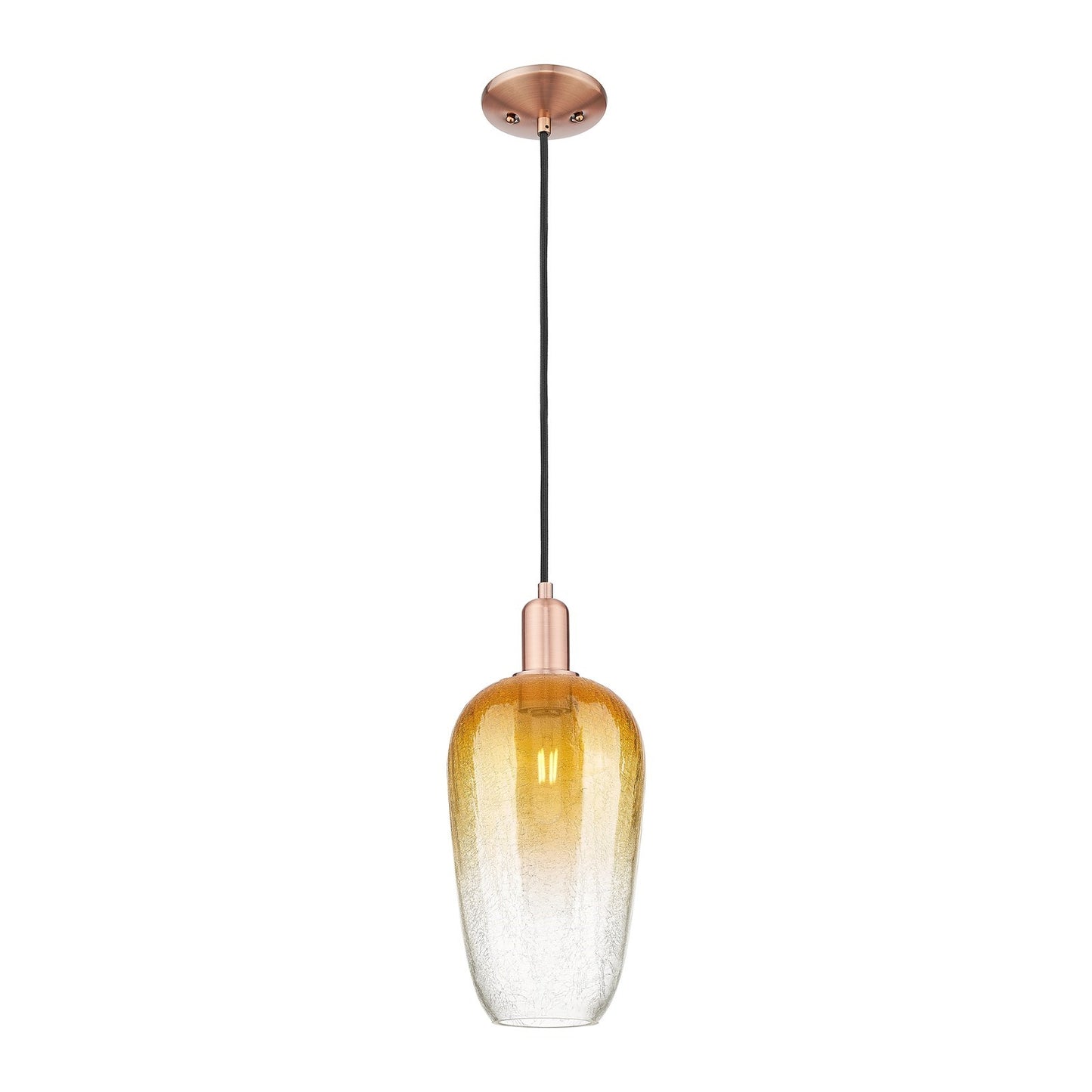 Innovations Brookhaven Flute 7in 1-Light Mini Pendant | Industrial Antique Copper Steel and Amber Glass | Kitchen Island & | Model 716-1P-AC-G484-7AM
