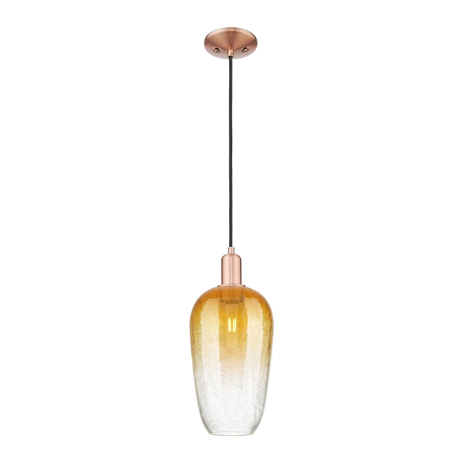 Innovations Brookhaven Flute 7in 1-Light Mini Pendant | Industrial Antique Copper Steel and Amber Glass | Kitchen Island & | Model 716-1P-AC-G484-7AM