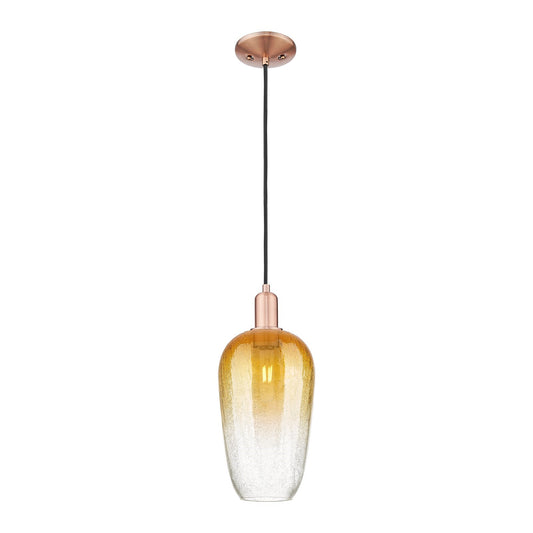 Innovations Brookhaven Flute 7in 1-Light Mini Pendant | Industrial Antique Copper Steel and Amber Glass | Kitchen Island & | Model 716-1P-AC-G484-7AM