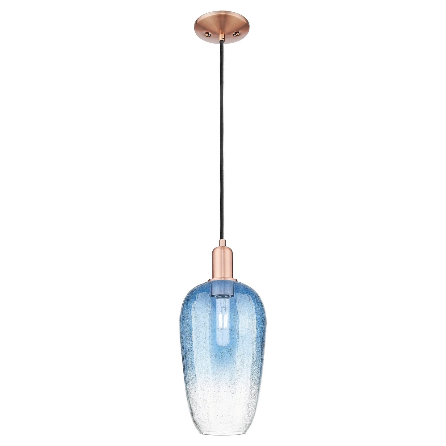 Innovations Brookhaven Flute 7in 1-Light Mini Pendant | Industrial Antique Copper Steel and Sapphire Blue Glass | Kitchen | Model 716-1P-AC-G484-7SB