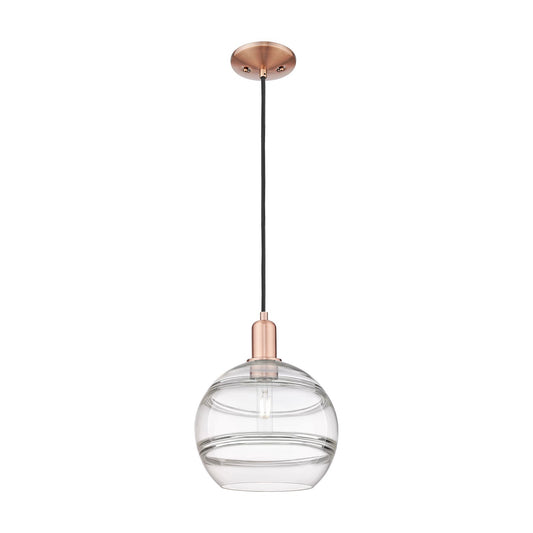 Innovations Rochester 10in 1-Light Mini Pendant | Industrial Antique Copper Steel and Clear Glass | Kitchen Island & Dining | Model 716-1P-AC-G556-10CL