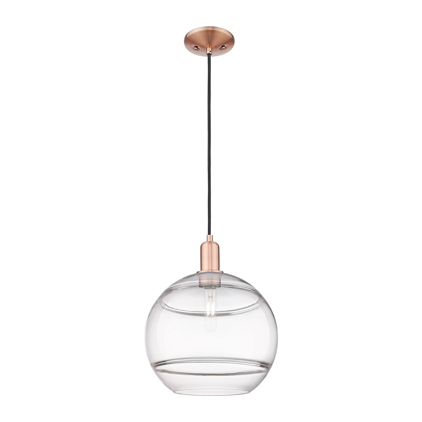 Innovations Rochester 12in 1-Light Mini Pendant | Industrial Antique Copper Steel and Clear Glass | Kitchen Island & Dining | Model 716-1P-AC-G556-12CL