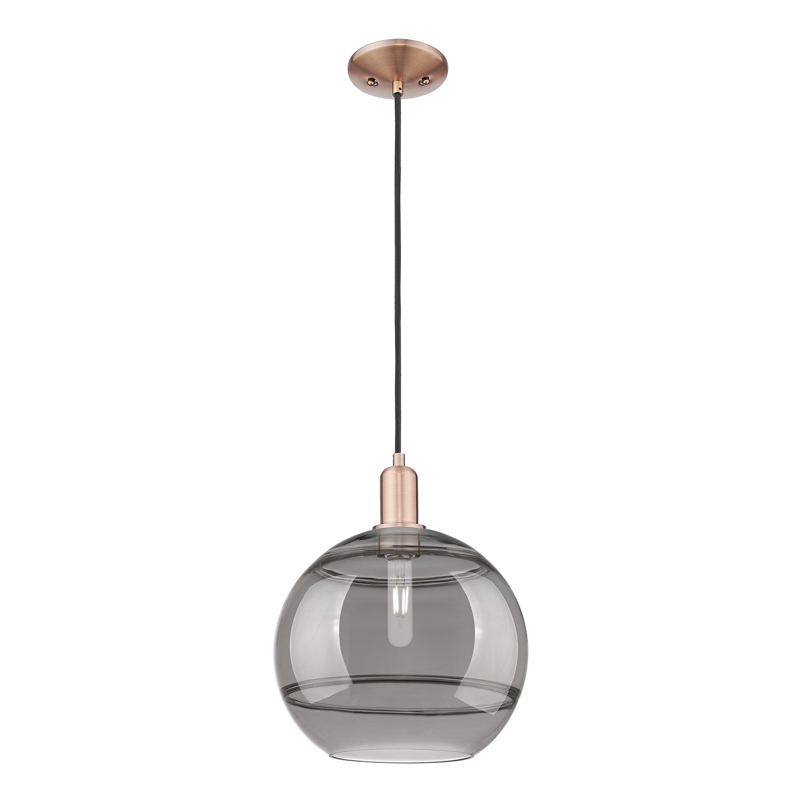 Innovations Rochester 12in 1-Light Mini Pendant | Industrial Antique Copper Steel and Light Smoke Glass | Kitchen Island & | Model 716-1P-AC-G556-12SM