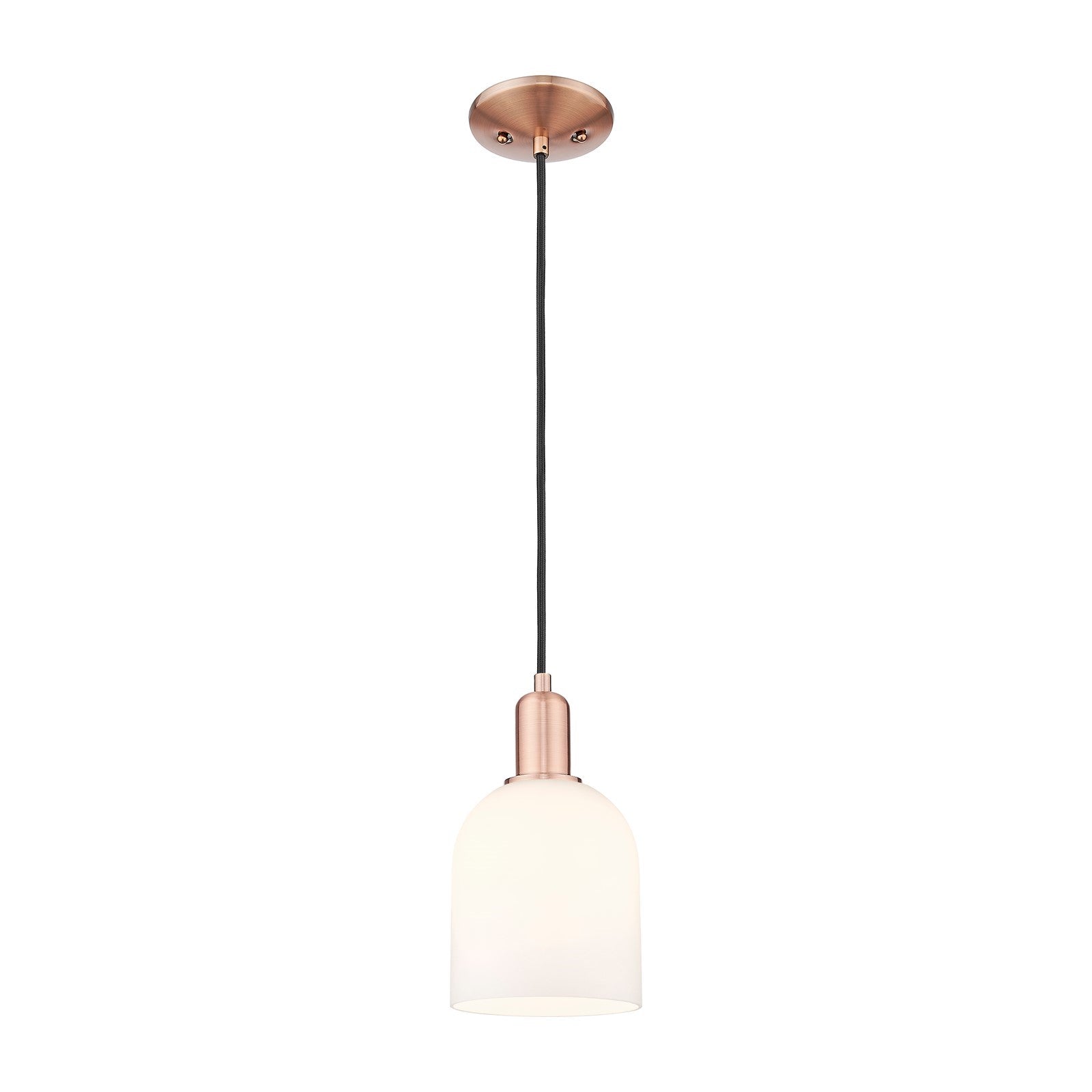Innovations Bella 1-Light 5.5in Mini Pendant | Industrial Antique Copper Steel and White Glass | Kitchen Island & Dining Room | Model 716-1P-AC-G558-6GWH