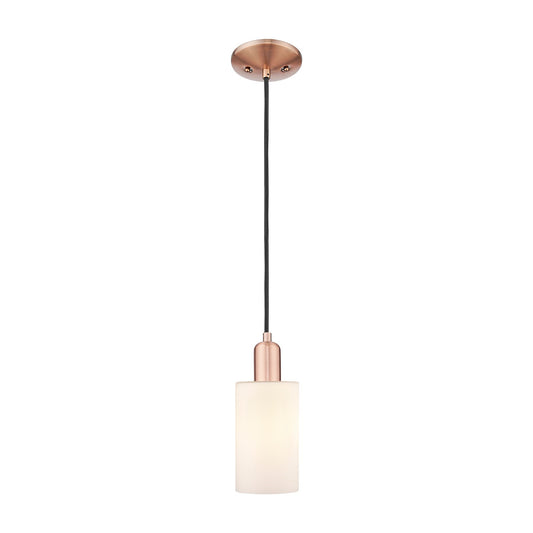 Innovations Clymer 4in 1-Light Mini Pendant | Industrial Antique Copper Steel and Matte White Glass | Kitchen Island & Dining Room | Model 716-1P-AC-G801