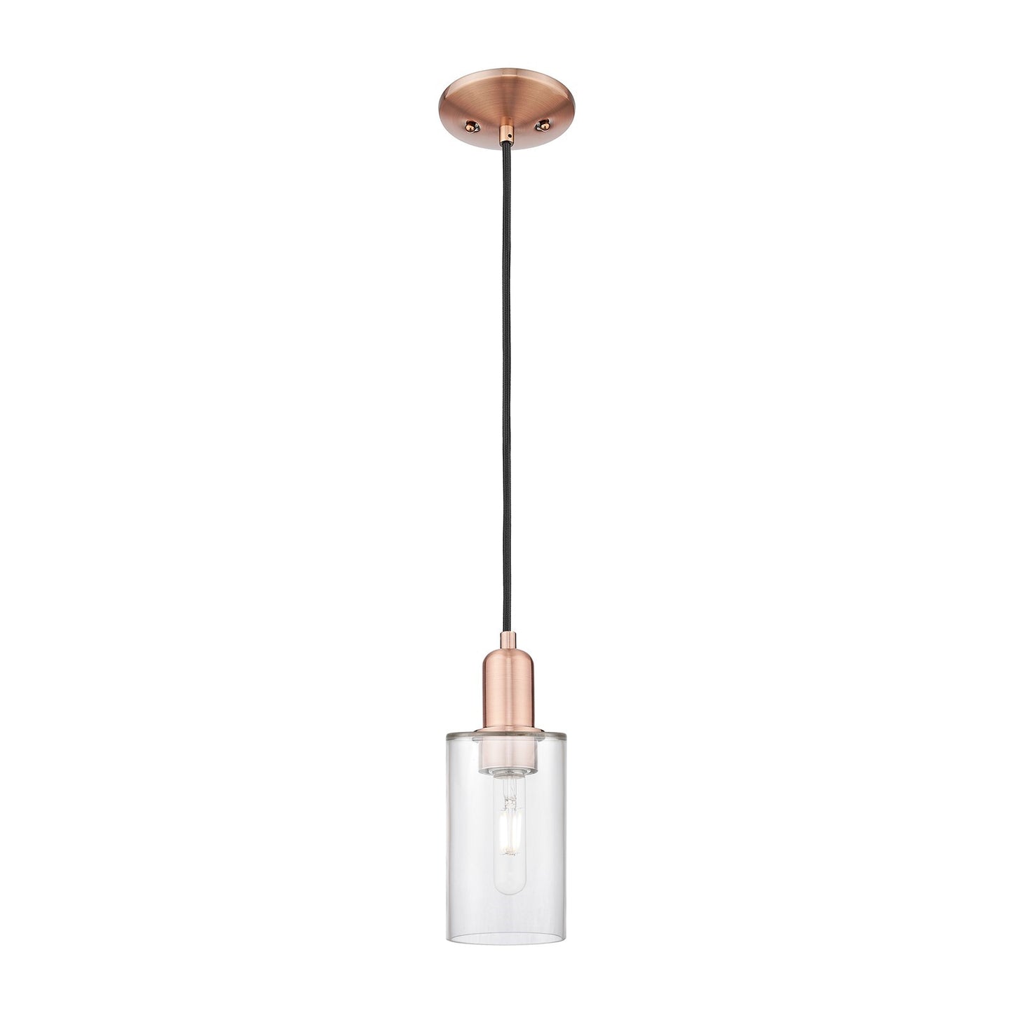 Innovations Clymer 4in 1-Light Mini Pendant | Industrial Antique Copper Steel and Clear Glass | Kitchen Island & Dining Room | 3.88 | Model 716-1P-AC-G802