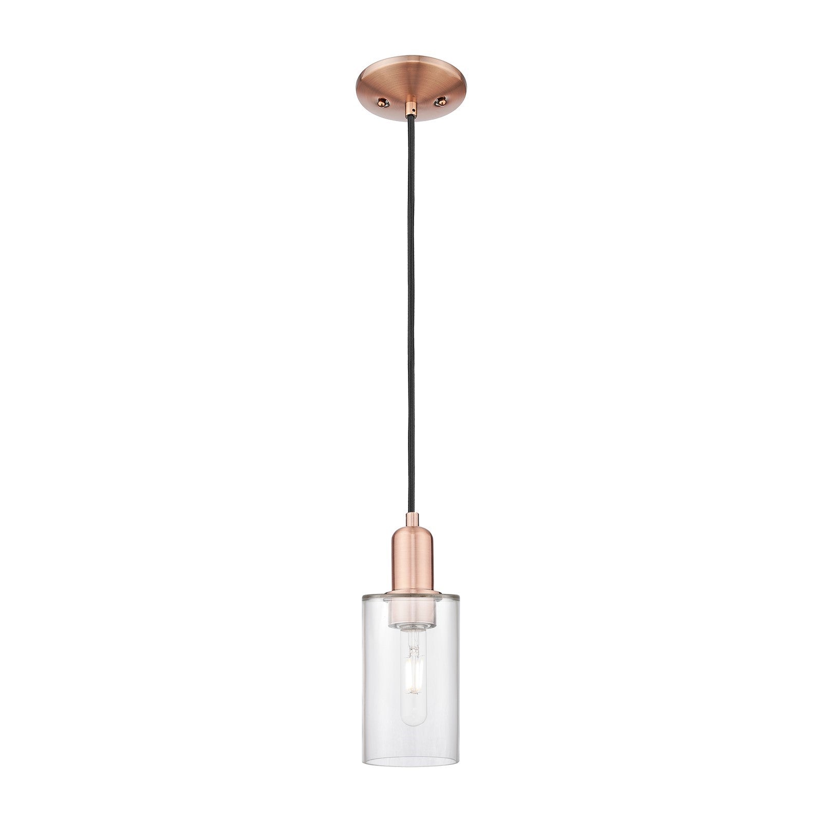 Innovations Clymer 4in 1-Light Mini Pendant | Industrial Antique Copper Steel and Clear Glass | Kitchen Island & Dining Room | 3.88 | Model 716-1P-AC-G802
