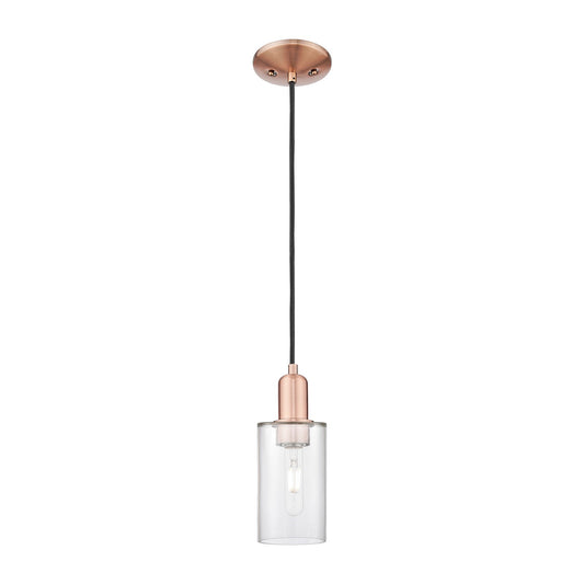 Innovations Clymer 4in 1-Light Mini Pendant | Industrial Antique Copper Steel and Clear Glass | Kitchen Island & Dining Room | 3.88 | Model 716-1P-AC-G802