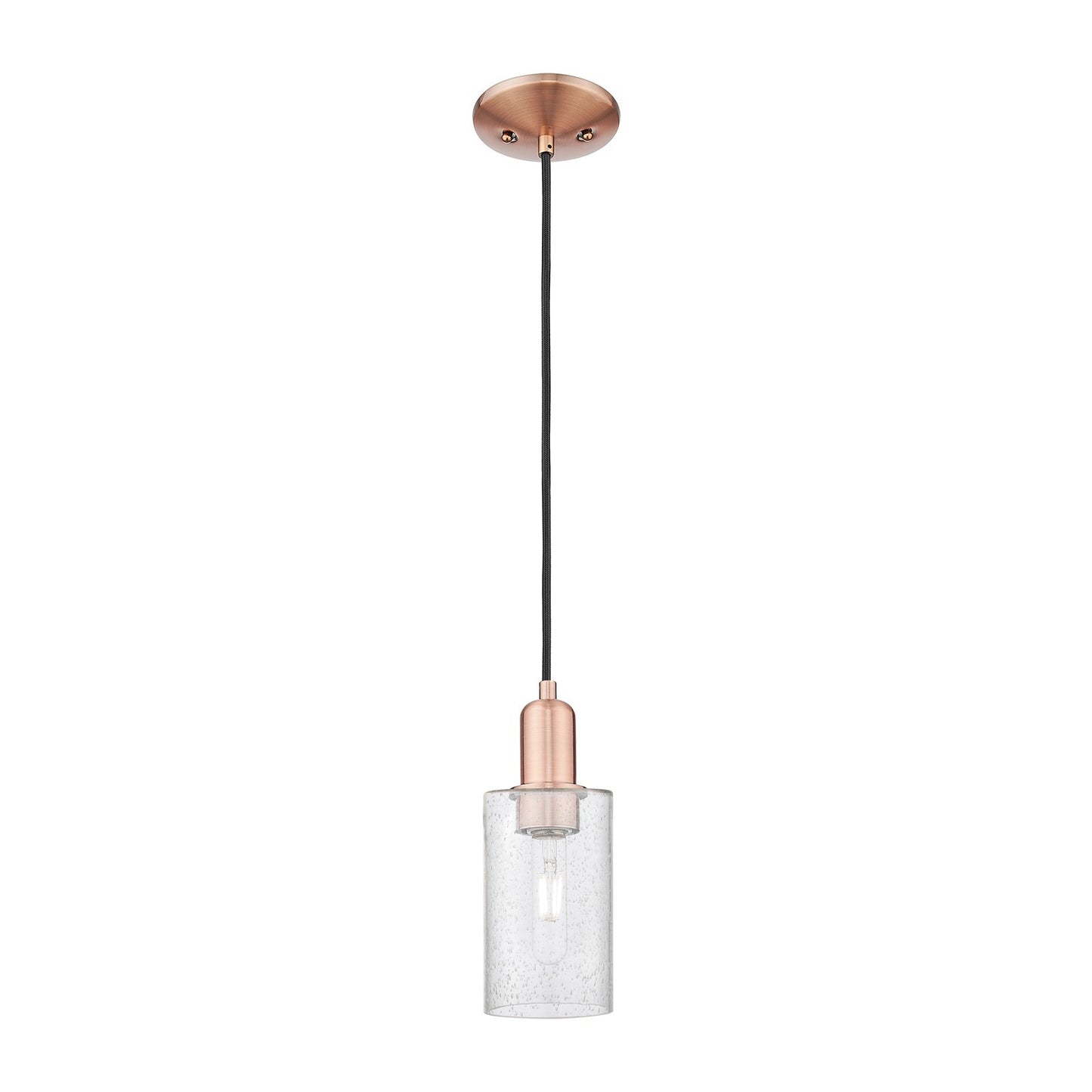 Innovations Clymer 4in 1-Light Mini Pendant | Industrial Antique Copper Steel and Seedy Glass | Kitchen Island & Dining Room | 3.88 | Model 716-1P-AC-G804