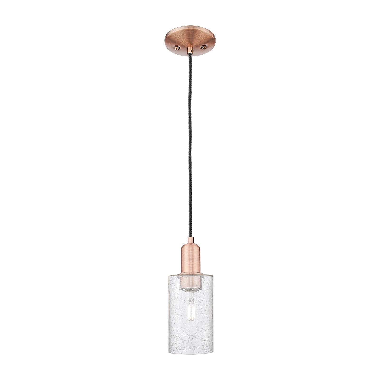 Innovations Clymer 4in 1-Light Mini Pendant | Industrial Antique Copper Steel and Seedy Glass | Kitchen Island & Dining Room | 3.88 | Model 716-1P-AC-G804