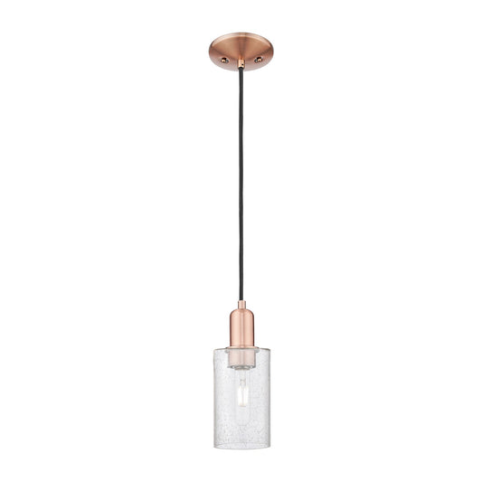 Innovations Clymer 4in 1-Light Mini Pendant | Industrial Antique Copper Steel and Seedy Glass | Kitchen Island & Dining Room | 3.88 | Model 716-1P-AC-G804