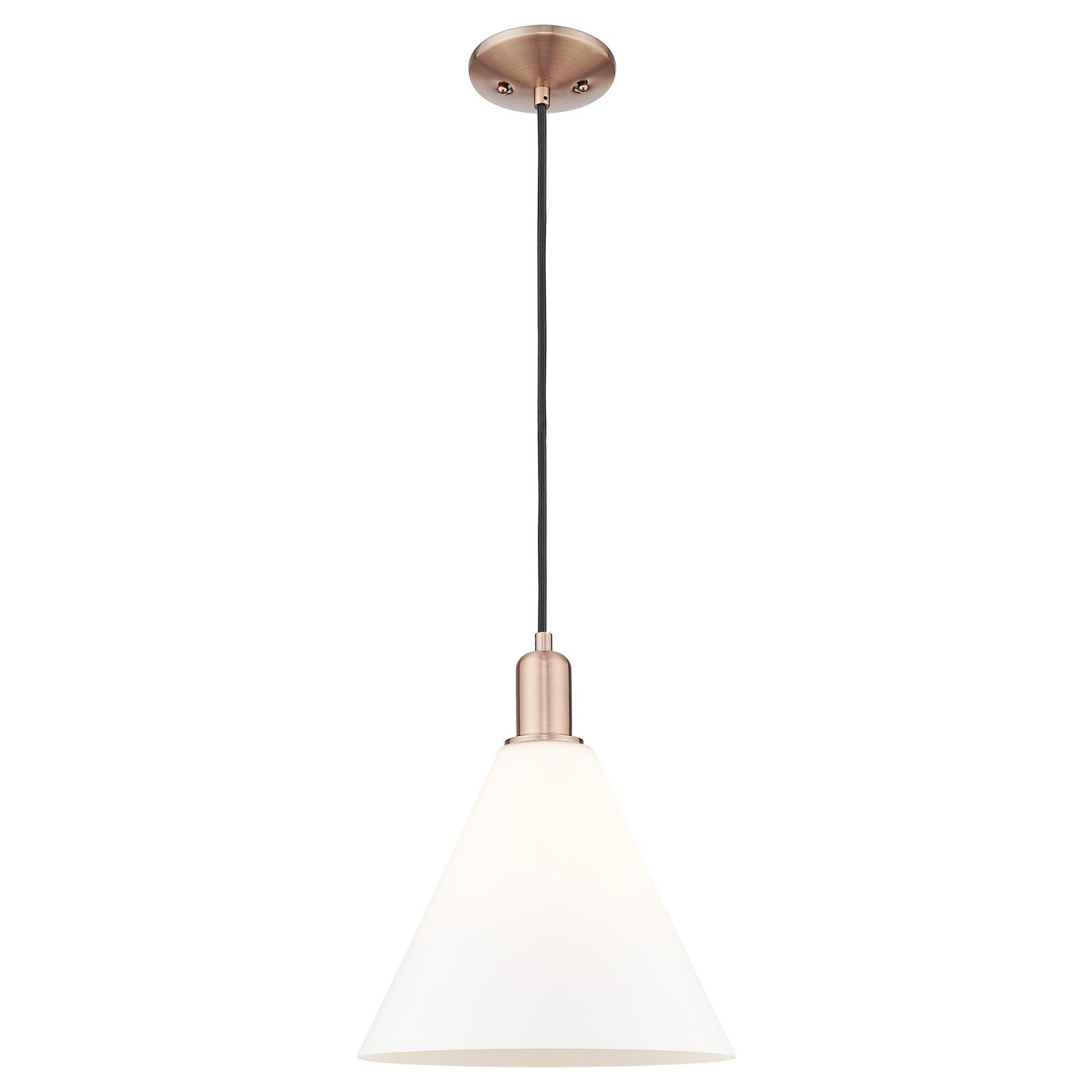 Innovations Berkshire Glass 12in 1-Light Mini Pendant | Industrial Antique Copper and Matte White Glass | Kitchen Island & | Model 716-1P-AC-GBC-121