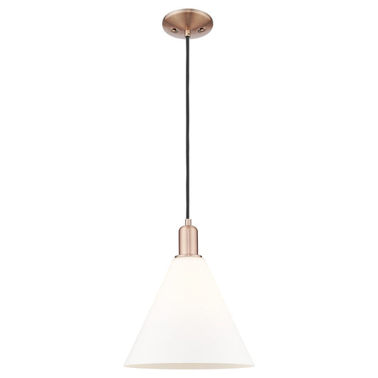 Innovations Berkshire Glass 12in 1-Light Mini Pendant | Industrial Antique Copper and Matte White Glass | Kitchen Island & | Model 716-1P-AC-GBC-121