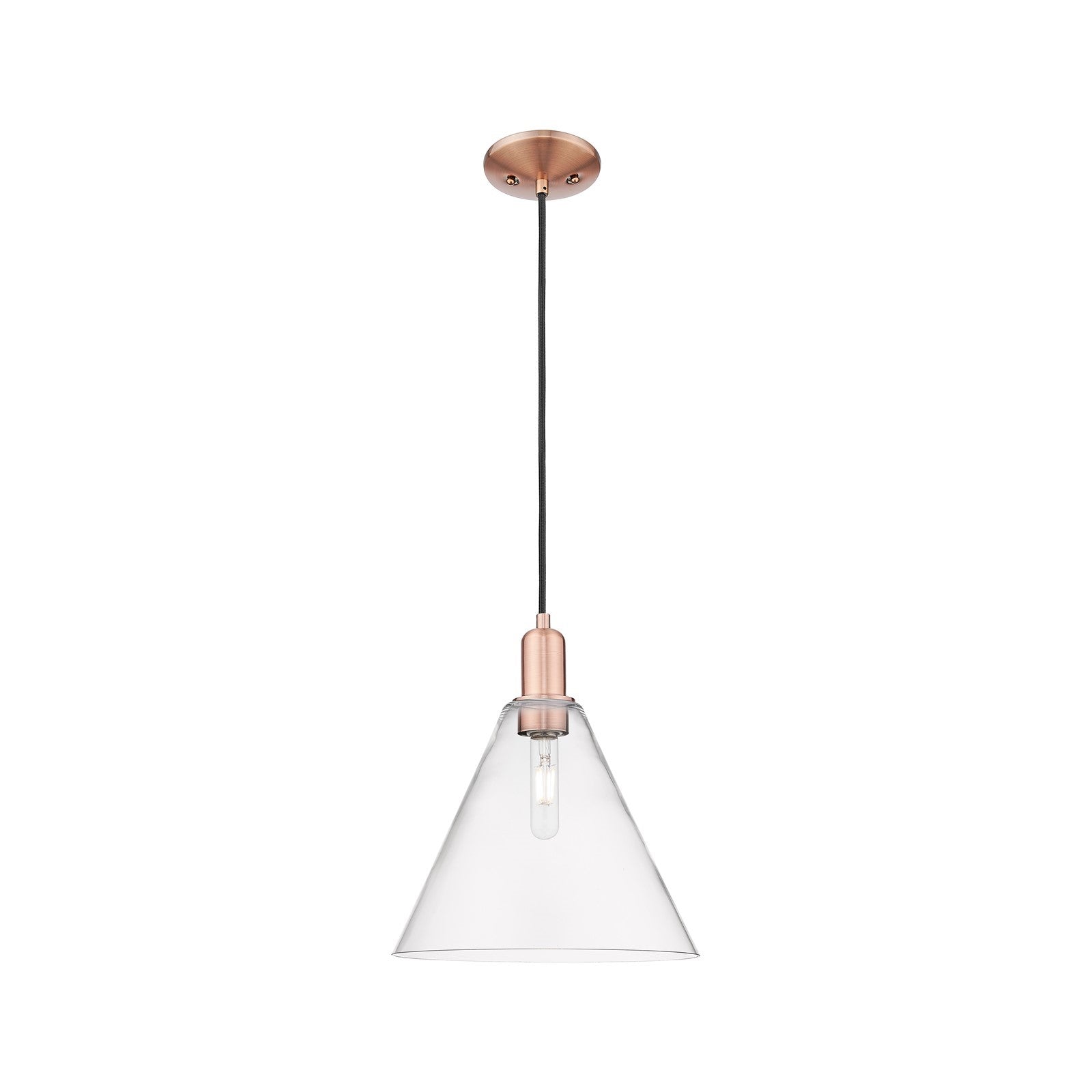 Innovations Berkshire Glass 12in 1-Light Mini Pendant | Industrial Antique Copper Steel and Clear Glass | Kitchen Island & | Model 716-1P-AC-GBC-122