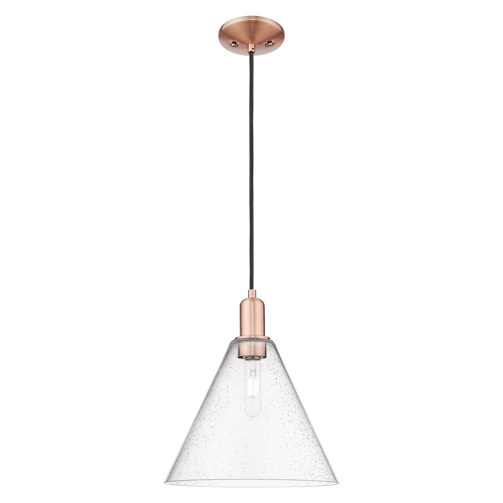 Innovations Berkshire Glass 12in 1-Light Mini Pendant | Industrial Antique Copper Steel and Seedy Glass | Kitchen Island & | Model 716-1P-AC-GBC-124