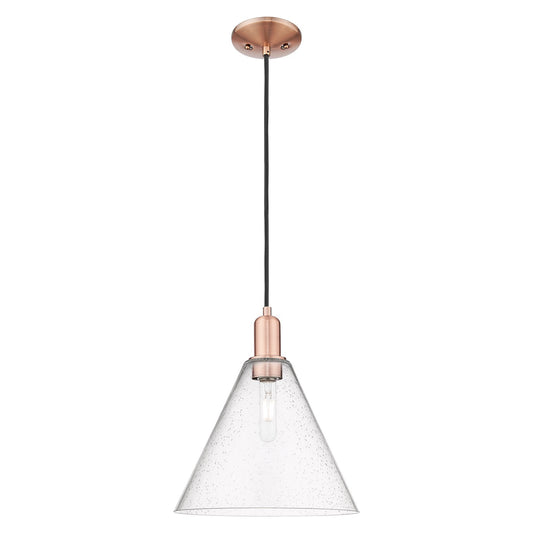 Innovations Berkshire Glass 12in 1-Light Mini Pendant | Industrial Antique Copper Steel and Seedy Glass | Kitchen Island & | Model 716-1P-AC-GBC-124