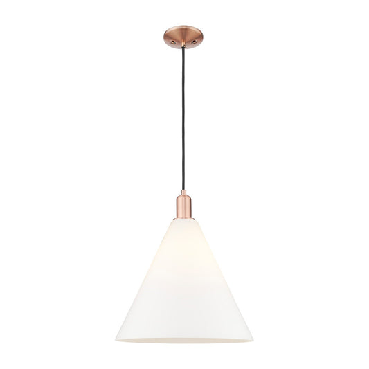 Innovations Berkshire Glass 16in 1-Light Mini Pendant | Industrial Antique Copper Steel and Matte White Glass | Kitchen Island & | Model 716-1P-AC-GBC-161