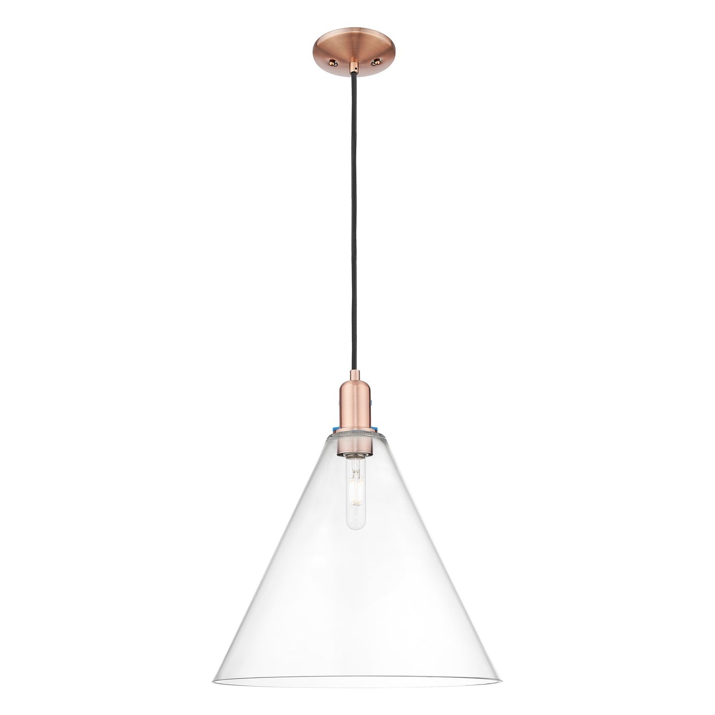 Innovations Berkshire Glass 16in 1-Light Mini Pendant | Industrial Antique Copper and Clear Glass | Kitchen Island & Dining Room | Model 716-1P-AC-GBC-162