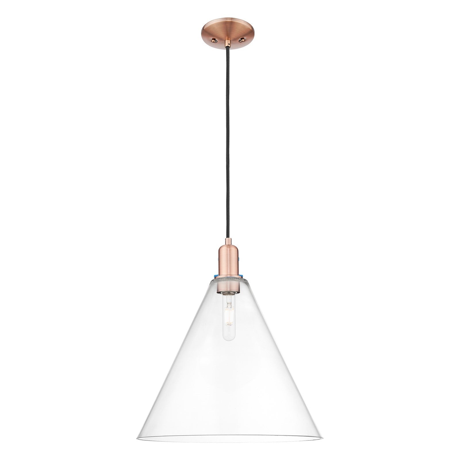 Innovations Berkshire Glass 16in 1-Light Mini Pendant | Industrial Antique Copper and Clear Glass | Kitchen Island & Dining Room | Model 716-1P-AC-GBC-162