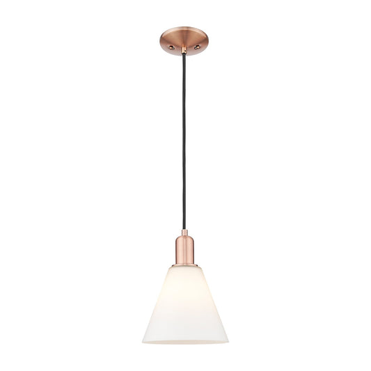 Innovations Berkshire Glass 8in 1-Light Mini Pendant | Industrial Antique Copper Steel and Matte White Glass | Kitchen Island & | Model 716-1P-AC-GBC-81
