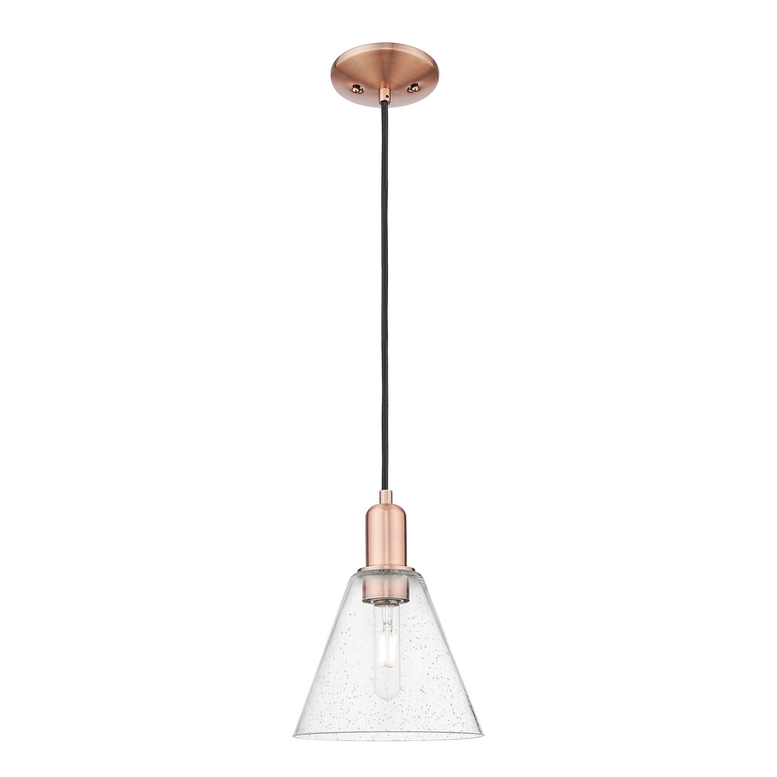 Innovations Berkshire Glass 8in 1-Light Mini Pendant | Industrial Antique Copper Steel and Seedy Glass | Kitchen Island & Dining | Model 716-1P-AC-GBC-84