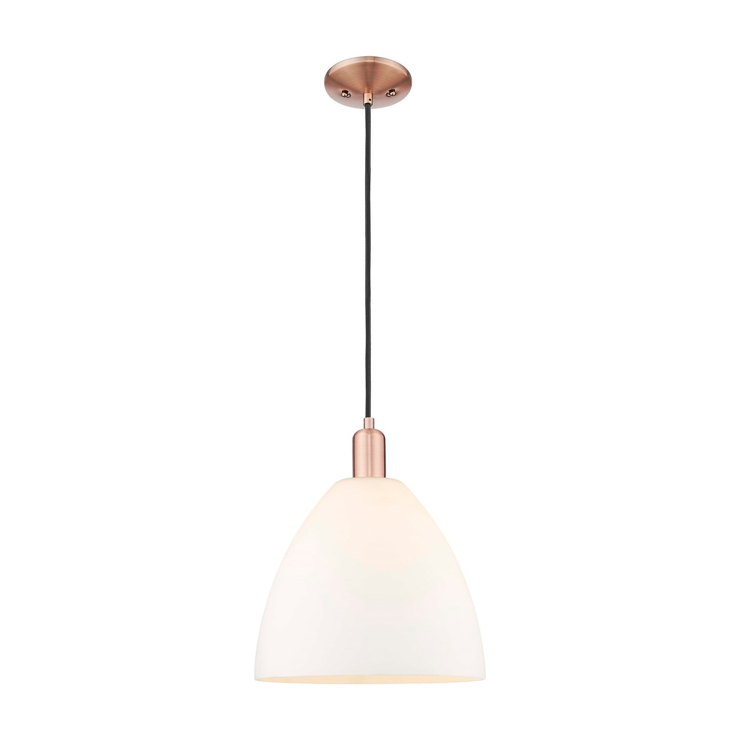 Innovations Bristol 12in 1-Light Mini Pendant | Industrial Antique Copper and Matte White Glass | Kitchen Island | 12 x 12 x | Model 716-1P-AC-GBD-121