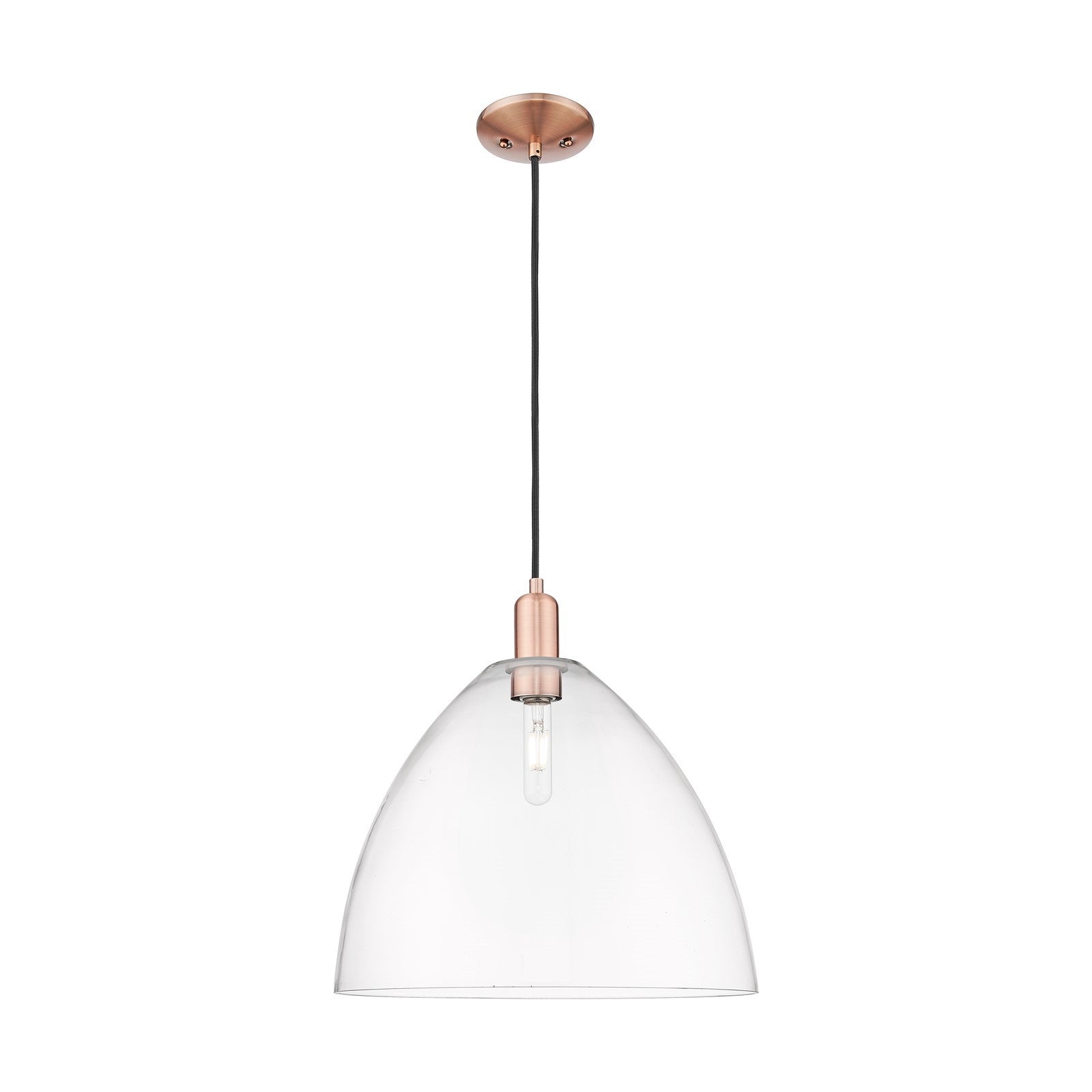 Innovations Bristol 16in 1-Light Mini Pendant | Industrial Antique Copper and Clear Glass | Kitchen Island & Dining Room | 16 x | Model 716-1P-AC-GBD-162