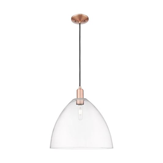 Innovations Bristol 16in 1-Light Mini Pendant | Industrial Antique Copper and Clear Glass | Kitchen Island & Dining Room | 16 x | Model 716-1P-AC-GBD-162