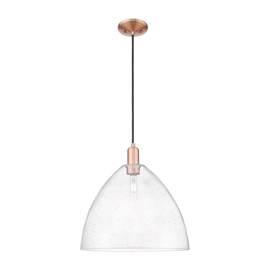 Innovations Bristol 16in 1-Light Mini Pendant | Industrial Antique Copper Steel and Seedy Glass | Damp Rated Kitchen Island | 16 | Model 716-1P-AC-GBD-164