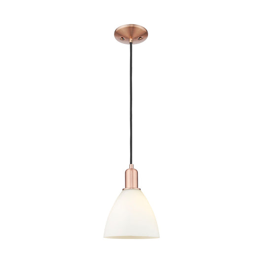 Innovations Bristol 8in 1-Light Mini Pendant | Industrial Antique Copper Steel and Matte White Glass | Kitchen Island & Dining | Model 716-1P-AC-GBD-751