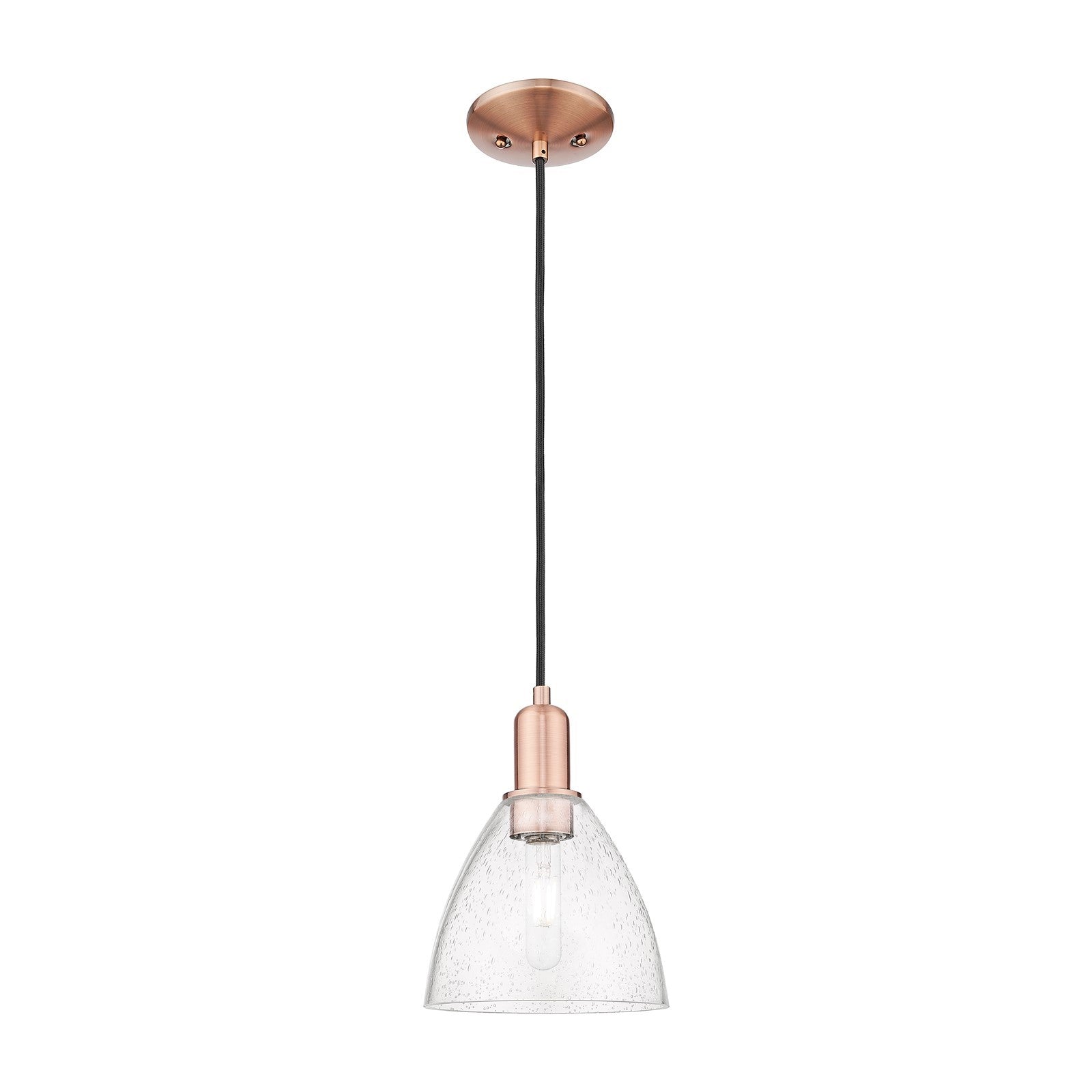 Innovations Bristol 8in 1-Light Mini Pendant | Industrial Antique Copper Steel and Seedy Glass | Kitchen Island & Dining Room | Model 716-1P-AC-GBD-754