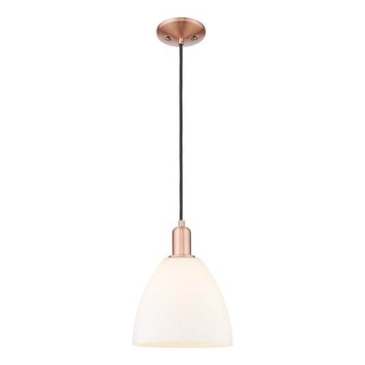Innovations Bristol 9in 1-Light Mini Pendant | Industrial Antique Copper and Matte White Glass | Kitchen Island & Dining Room | 9 | Model 716-1P-AC-GBD-91