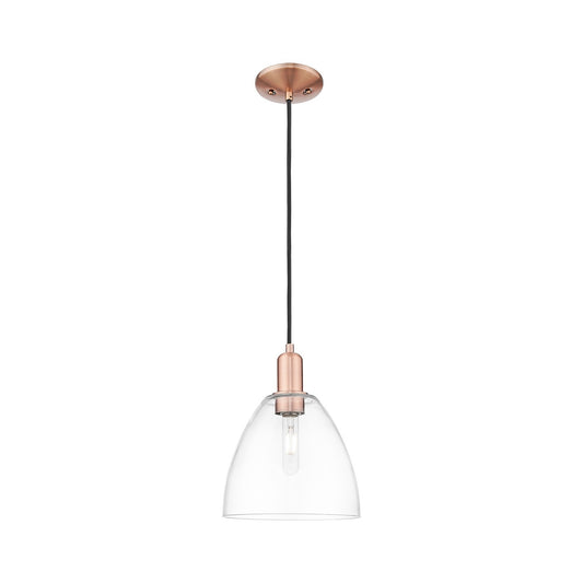 Innovations Bristol 9in 1-Light Mini Pendant | Industrial Antique Copper Steel and Clear Glass | Kitchen Island & Dining Room | 9 | Model 716-1P-AC-GBD-92