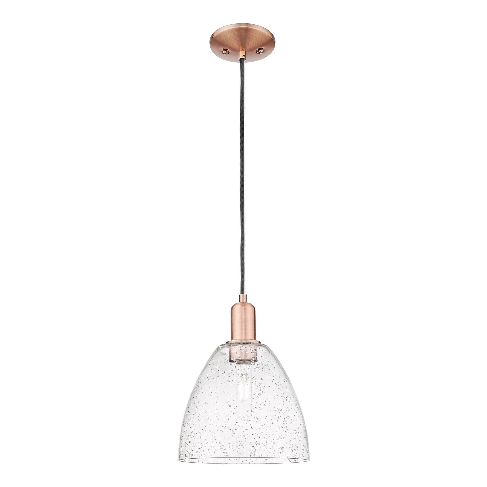 Innovations Bristol 9in 1-Light Mini Pendant | Industrial Antique Copper Steel and Seedy Glass | Kitchen Island & Dining Room | 9 | Model 716-1P-AC-GBD-94