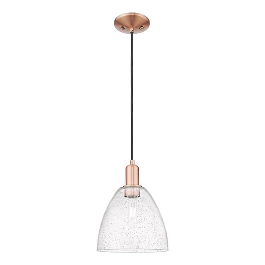 Innovations Bristol 9in 1-Light Mini Pendant | Industrial Antique Copper Steel and Seedy Glass | Kitchen Island & Dining Room | 9 | Model 716-1P-AC-GBD-94