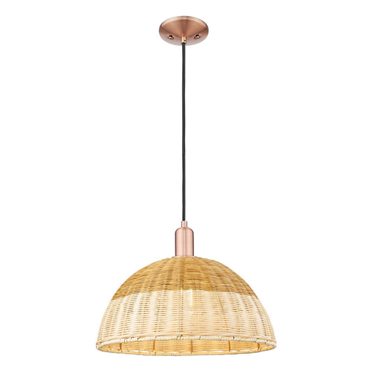 Innovations Natural Ballston Dome 16in 1-Light Mini Pendant | Farmhouse Antique Copper and Natural Fiber Basketweave | Model 716-1P-AC-NBD2-16-NAT