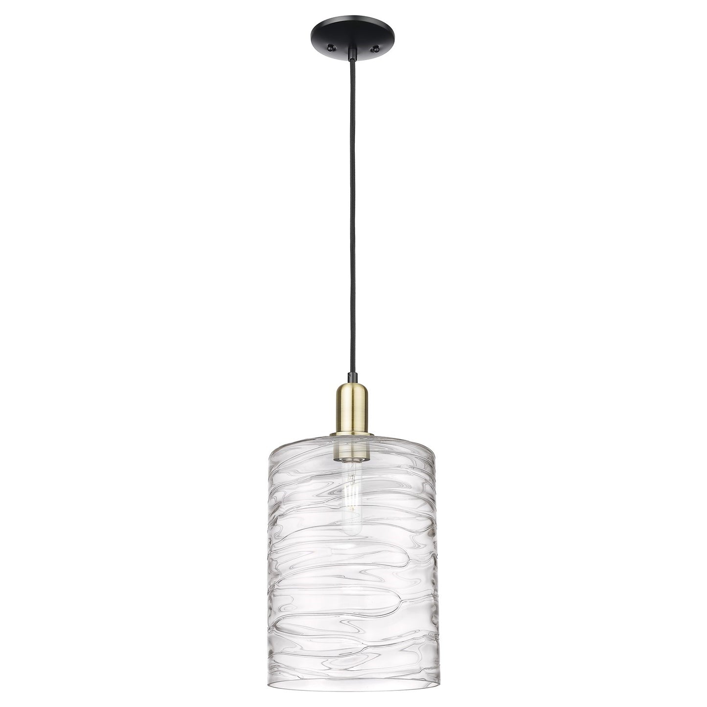 Innovations Cobbleskill 5in 1-Light Mini Pendant | Industrial Black Antique Brass and Deco Swirl Glass | Kitchen Island & Dining | Model 716-1P-BAB-G1113