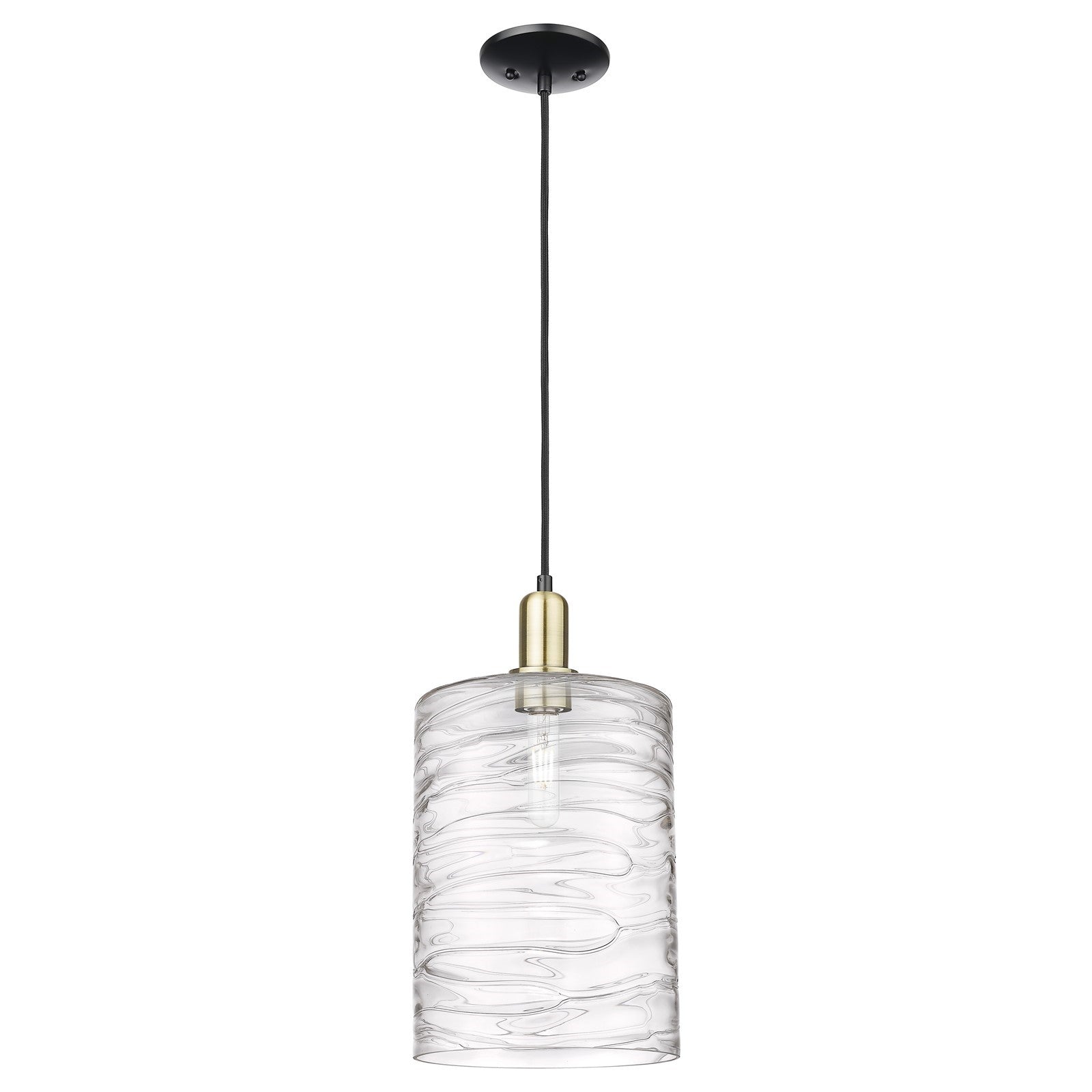 Innovations Cobbleskill 5in 1-Light Mini Pendant | Industrial Black Antique Brass and Deco Swirl Glass | Kitchen Island & Dining | Model 716-1P-BAB-G1113