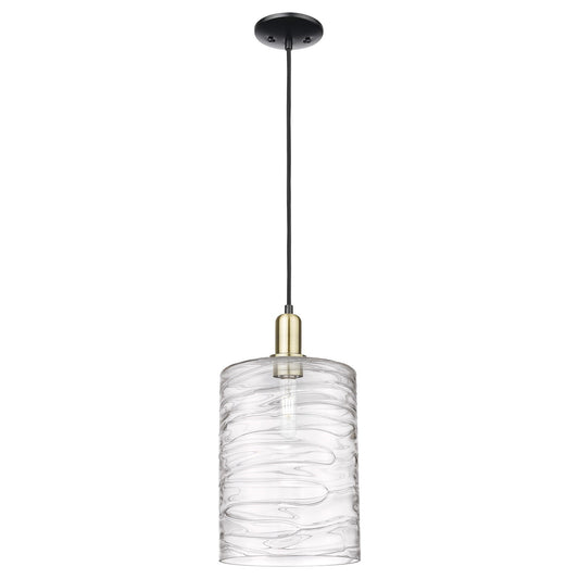 Innovations Cobbleskill 5in 1-Light Mini Pendant | Industrial Black Antique Brass and Deco Swirl Glass | Kitchen Island & Dining | Model 716-1P-BAB-G1113