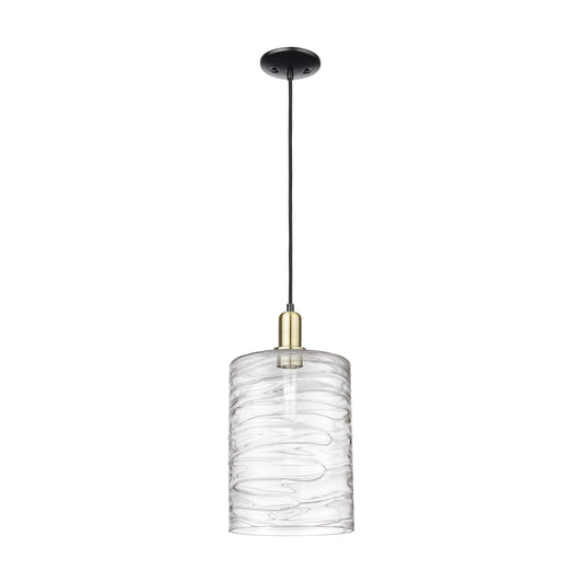 Innovations Cobbleskill 9in 1-Light Mini Pendant | Industrial Black Antique Brass Steel and Deco Swirl Clear Glass | Kitchen | Model 716-1P-BAB-G1113-L