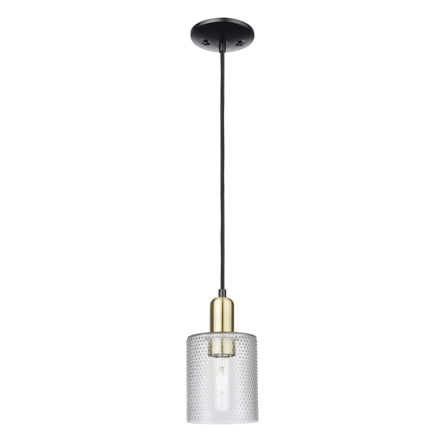 Innovations Cobbleskill 5in 1-Light Mini Pendant | Industrial Black Antique Brass Steel and Clear Glass | Kitchen Island & Dining | Model 716-1P-BAB-G112