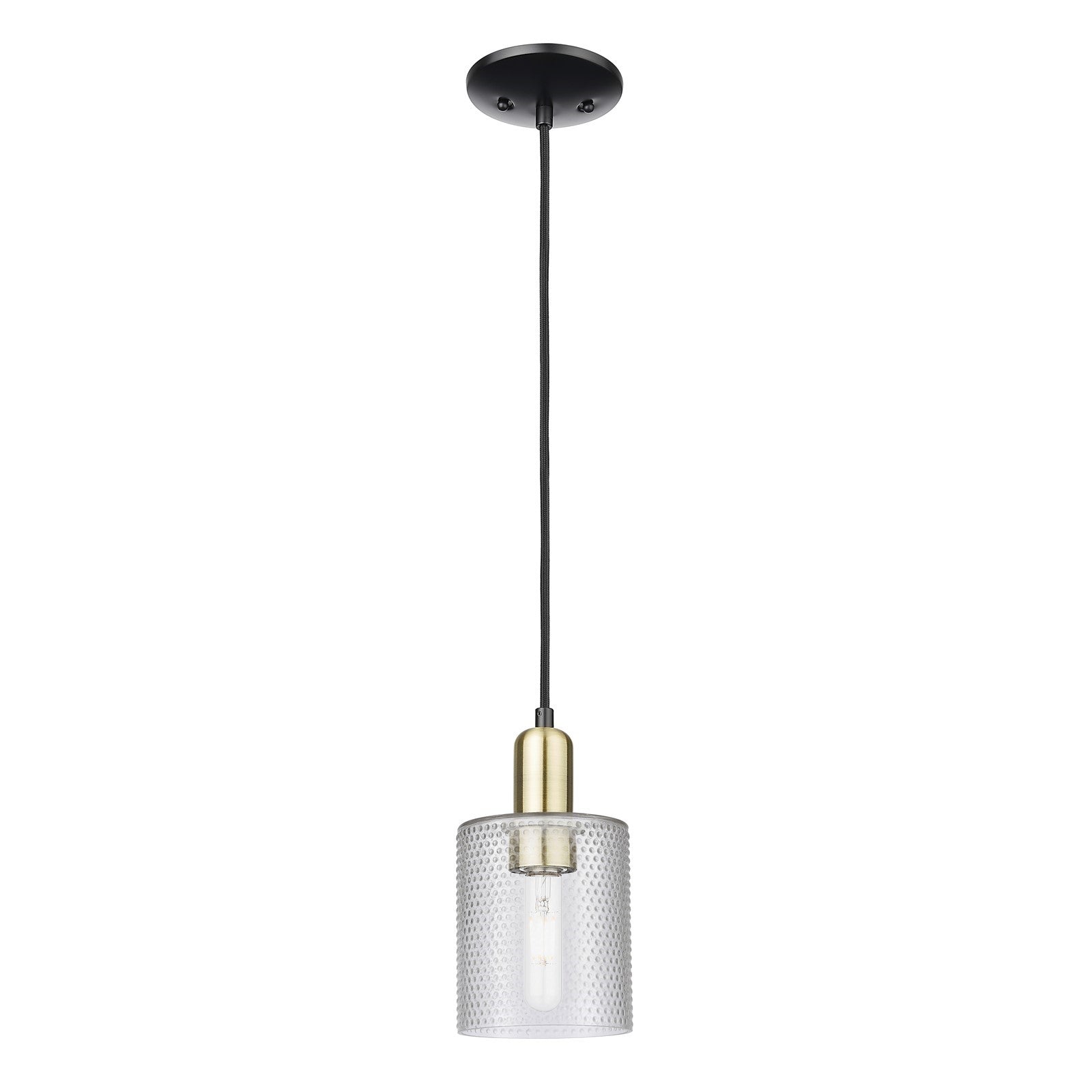 Innovations Cobbleskill 5in 1-Light Mini Pendant | Industrial Black Antique Brass Steel and Clear Glass | Kitchen Island & Dining | Model 716-1P-BAB-G112