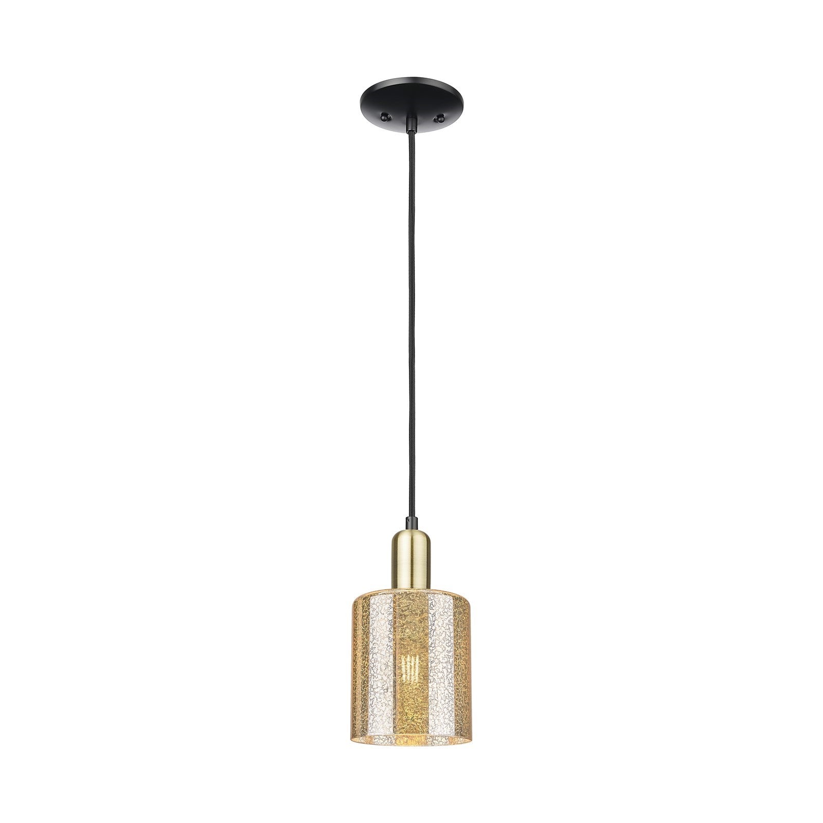 Innovations Cobbleskill 5in 1-Light Mini Pendant | Industrial Black Antique Brass Steel and Mercury Glass | Kitchen Island & | Model 716-1P-BAB-G116