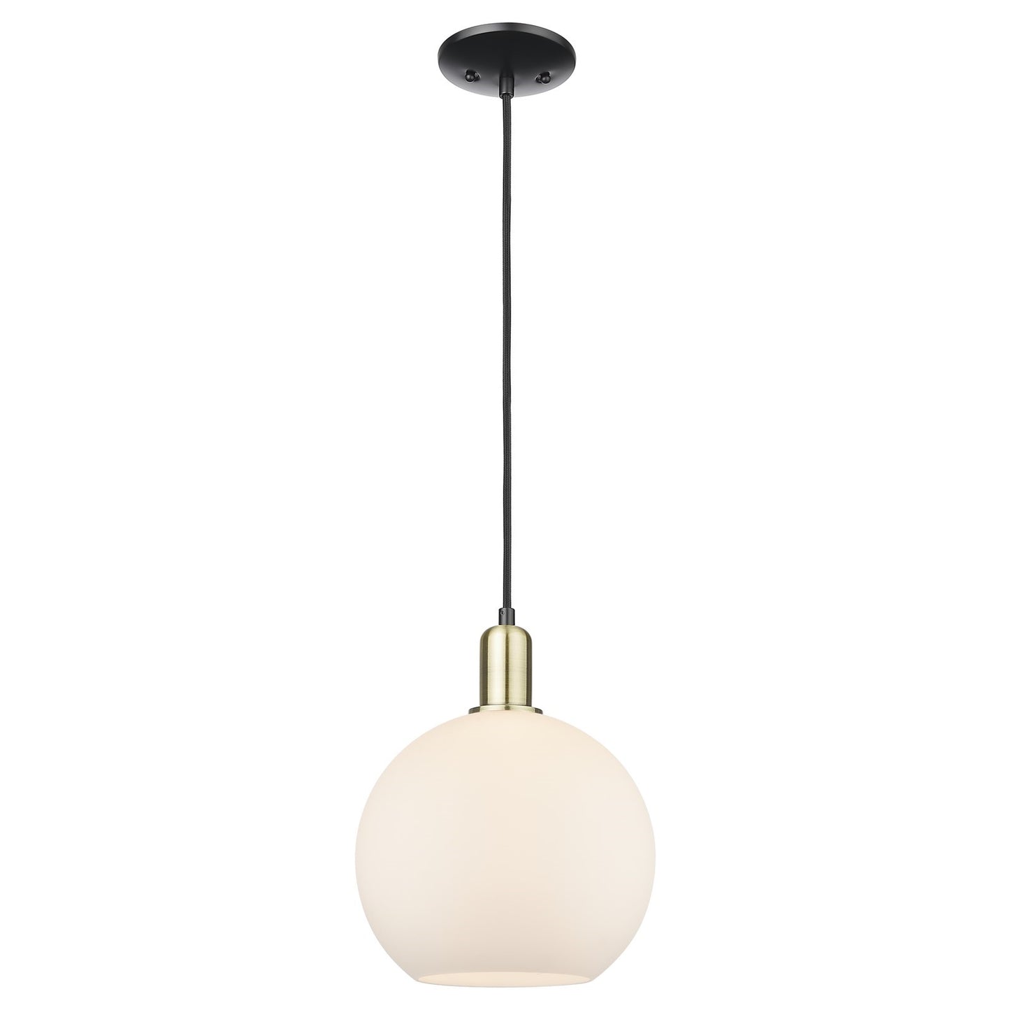Innovations Athens 10in 1-Light Mini Pendant | Industrial Black Antique Brass and Matte White Glass | Kitchen Island & Dining | Model 716-1P-BAB-G121-10