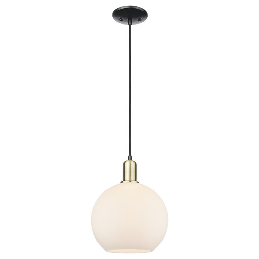 Innovations Athens 10in 1-Light Mini Pendant | Industrial Black Antique Brass and Matte White Glass | Kitchen Island & Dining | Model 716-1P-BAB-G121-10