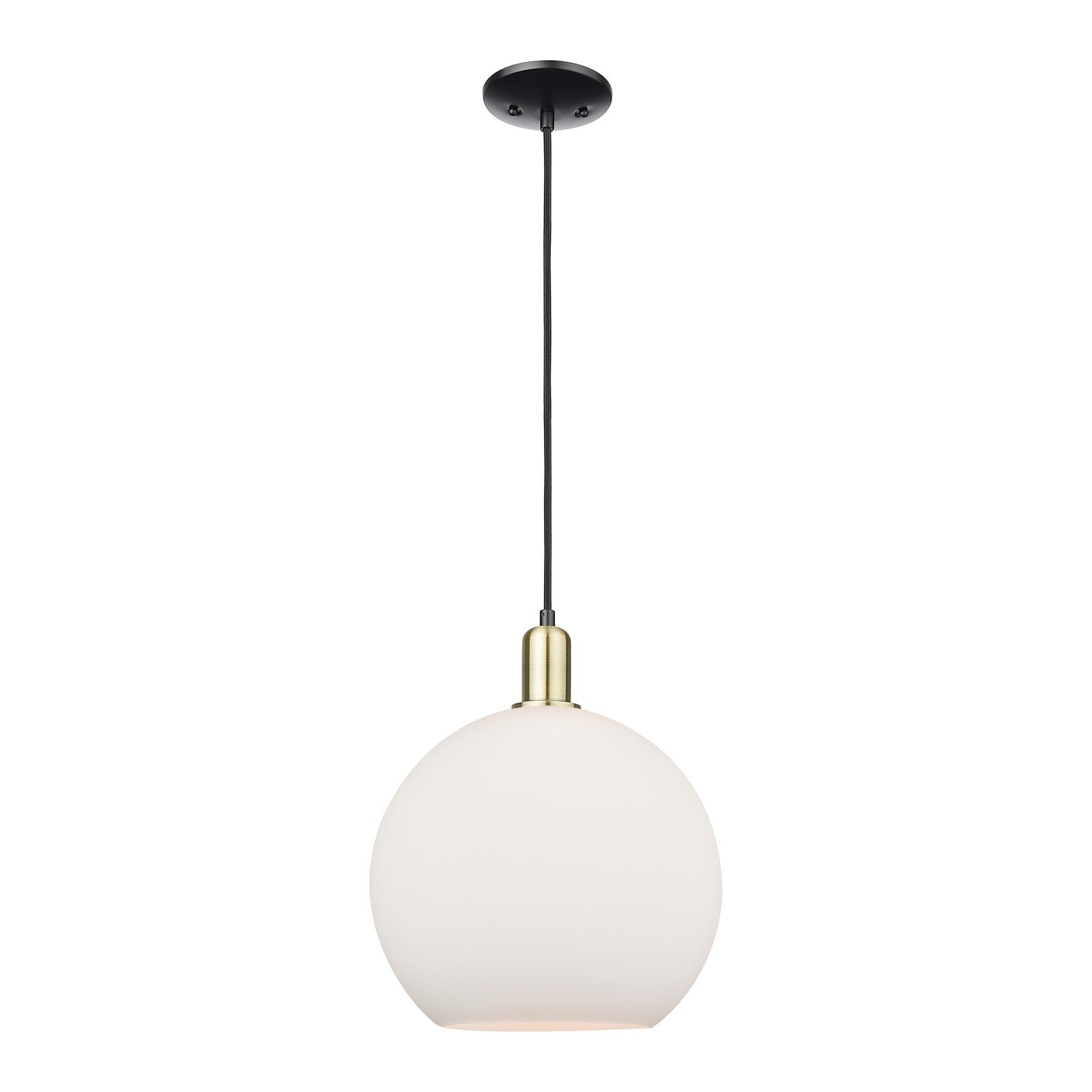 Innovations Athens 12in 1-Light Mini Pendant | Industrial Black Antique Brass Steel and Matte White Glass | Kitchen Island & | Model 716-1P-BAB-G121-12