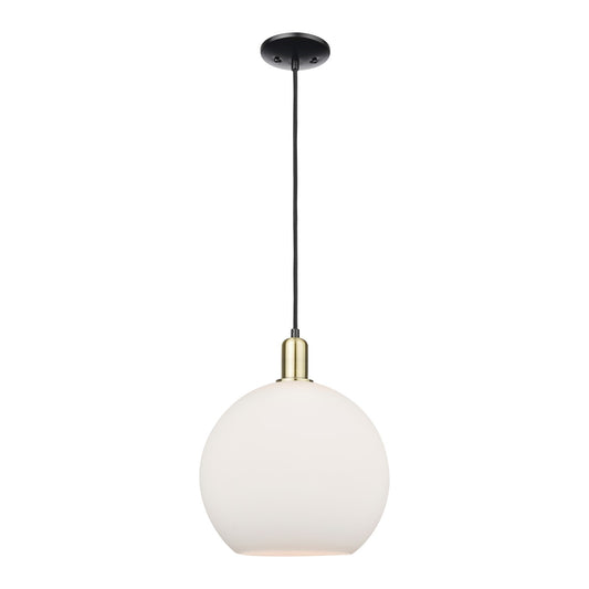 Innovations Athens 12in 1-Light Mini Pendant | Industrial Black Antique Brass Steel and Matte White Glass | Kitchen Island & | Model 716-1P-BAB-G121-12