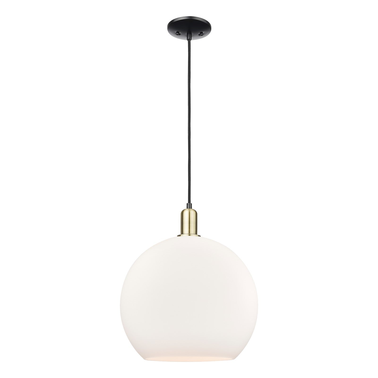 Innovations Athens 14in 1-Light Mini Pendant | Industrial Black Antique Brass Steel and Matte White Glass | Kitchen Island & | Model 716-1P-BAB-G121-14