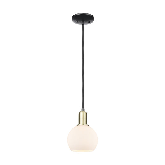 Innovations Athens 6in 1-Light Mini Pendant | Industrial Black Antique Brass and Matte White Glass | Kitchen Island & Dining | Model 716-1P-BAB-G121-6